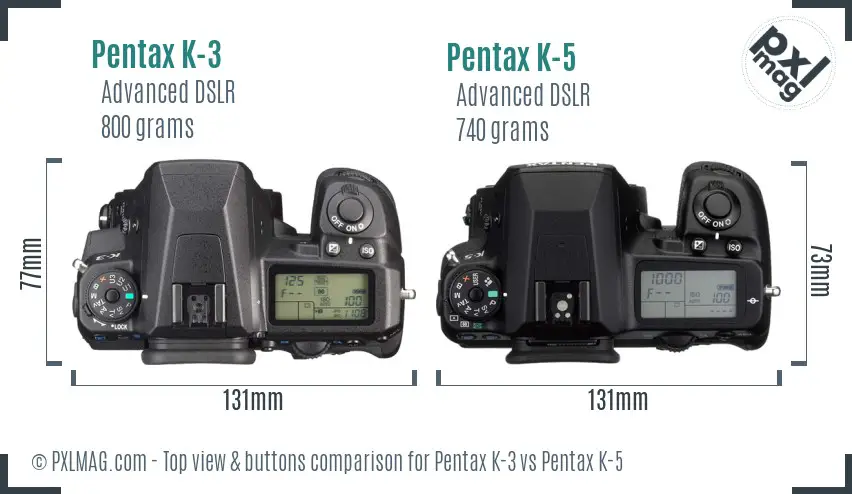 Pentax K-3 vs Pentax K-5 top view buttons comparison