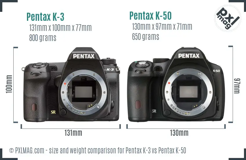 Pentax K-3 vs Pentax K-50 size comparison