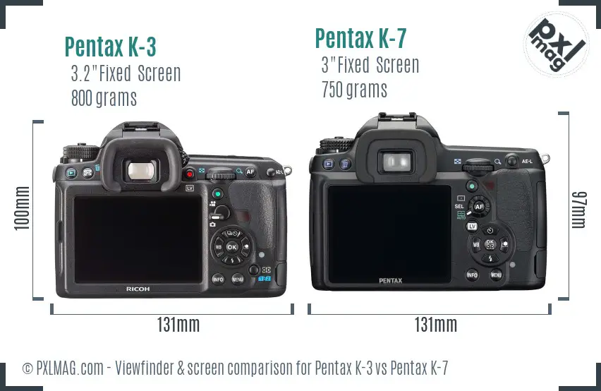 Pentax K-3 vs Pentax K-7 Screen and Viewfinder comparison