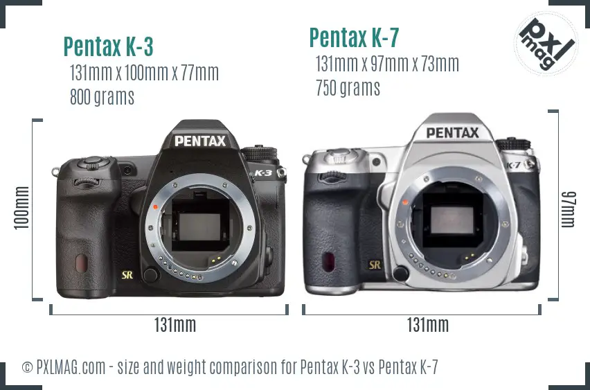 Pentax K-3 vs Pentax K-7 size comparison
