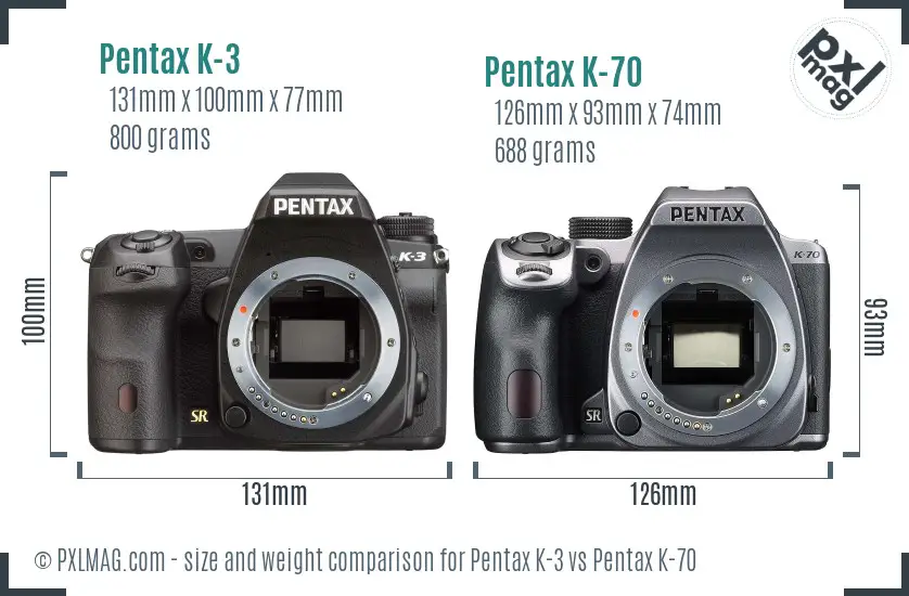 Pentax K-3 vs Pentax K-70 size comparison
