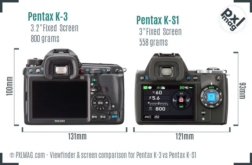 Pentax K-3 vs Pentax K-S1 Screen and Viewfinder comparison