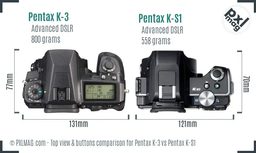 Pentax K-3 vs Pentax K-S1 top view buttons comparison