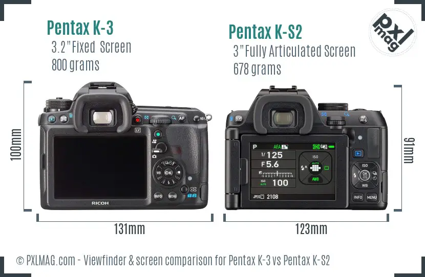 Pentax K-3 vs Pentax K-S2 Screen and Viewfinder comparison