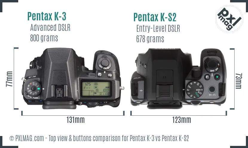 Pentax K-3 vs Pentax K-S2 top view buttons comparison