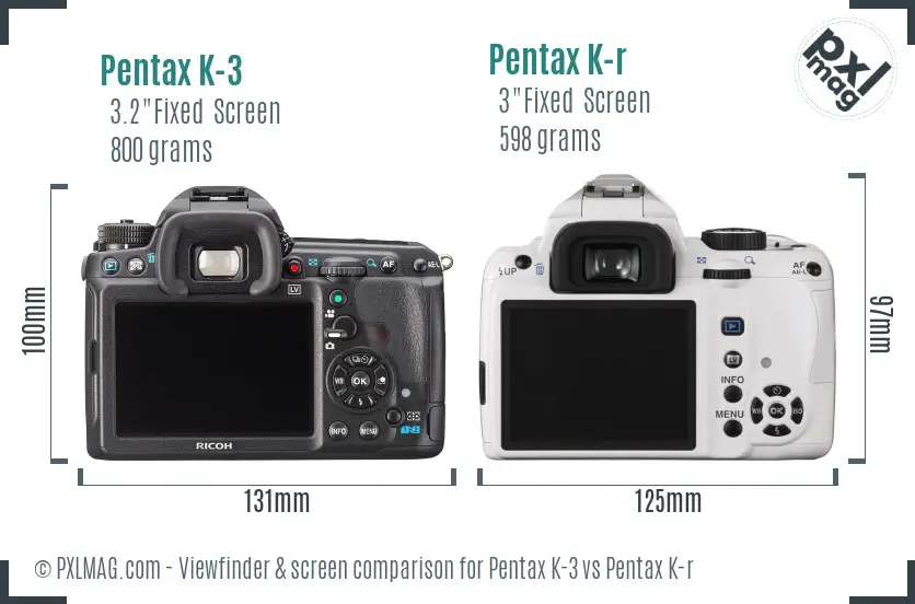 Pentax K-3 vs Pentax K-r Screen and Viewfinder comparison