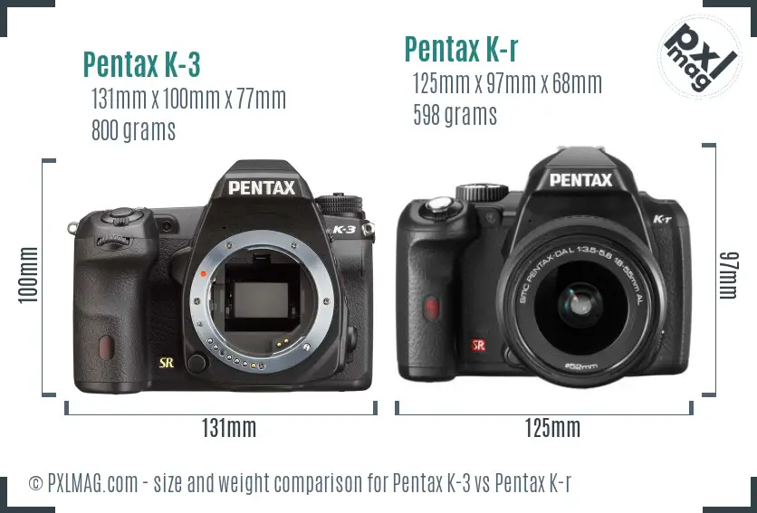 Pentax K-3 vs Pentax K-r size comparison