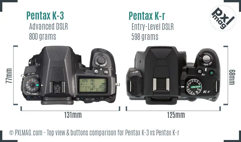 Pentax K-3 vs Pentax K-r top view buttons comparison