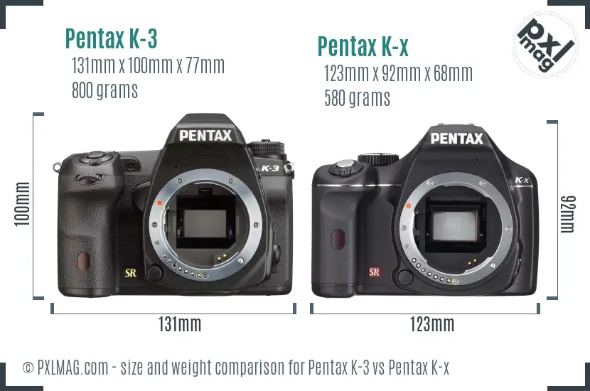 Pentax K-3 vs Pentax K-x size comparison