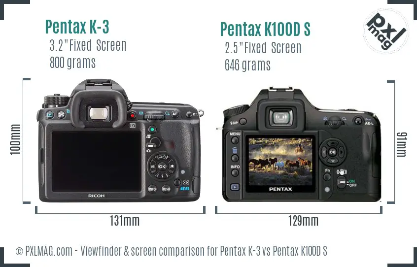 Pentax K-3 vs Pentax K100D S Screen and Viewfinder comparison