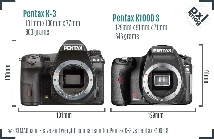 Pentax K-3 vs Pentax K100D S size comparison
