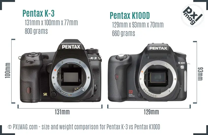Pentax K-3 vs Pentax K100D size comparison