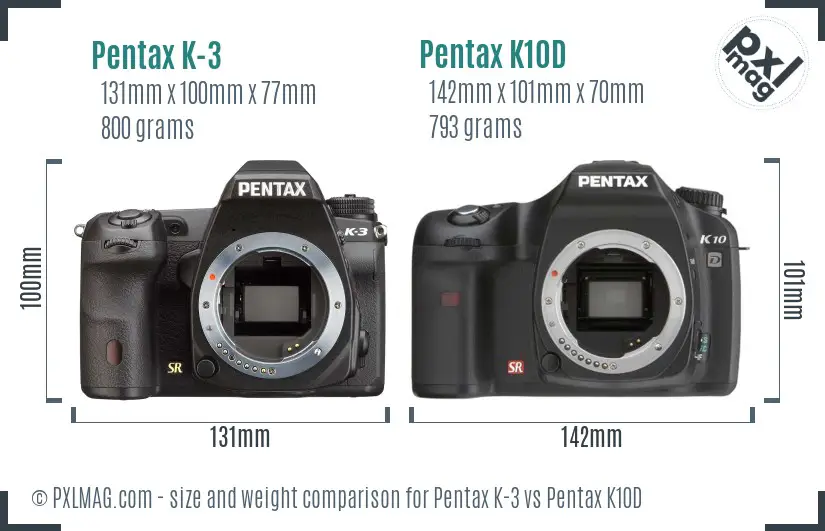 Pentax K-3 vs Pentax K10D size comparison