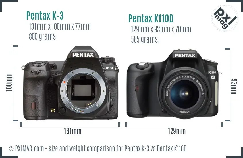 Pentax K-3 vs Pentax K110D size comparison