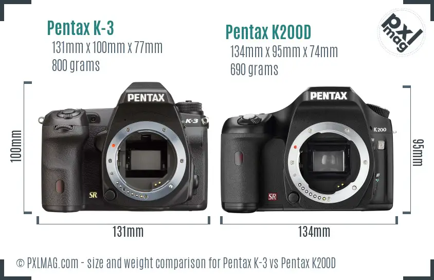 Pentax K-3 vs Pentax K200D size comparison
