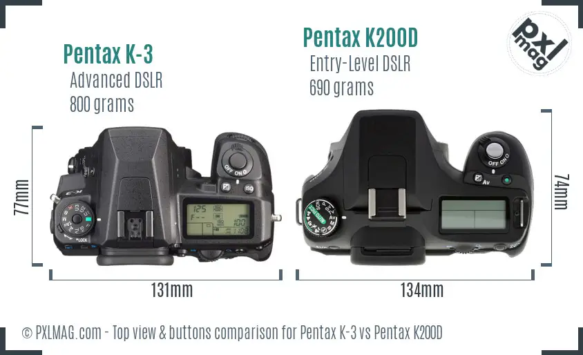 Pentax K-3 vs Pentax K200D top view buttons comparison