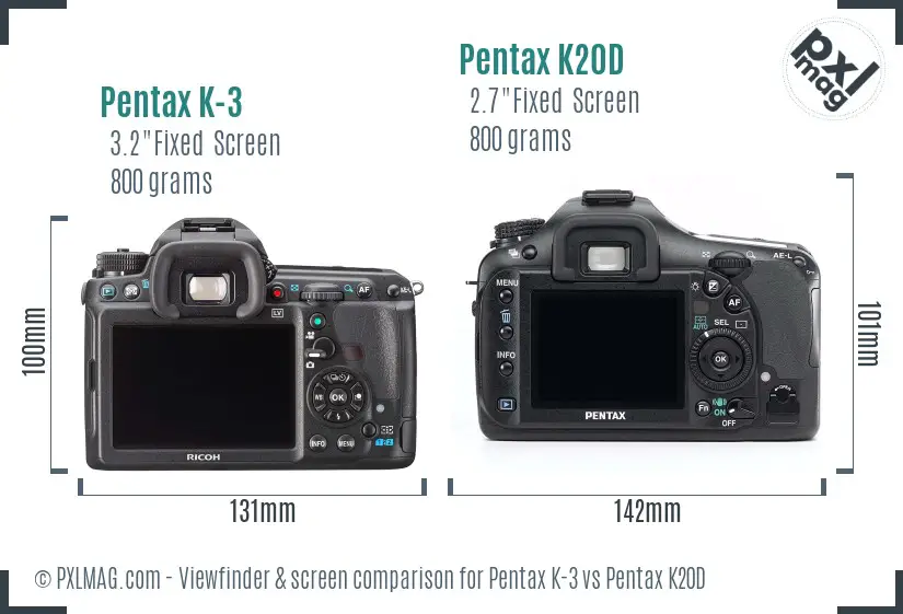 Pentax K-3 vs Pentax K20D Screen and Viewfinder comparison