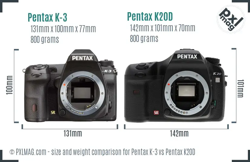 Pentax K-3 vs Pentax K20D size comparison