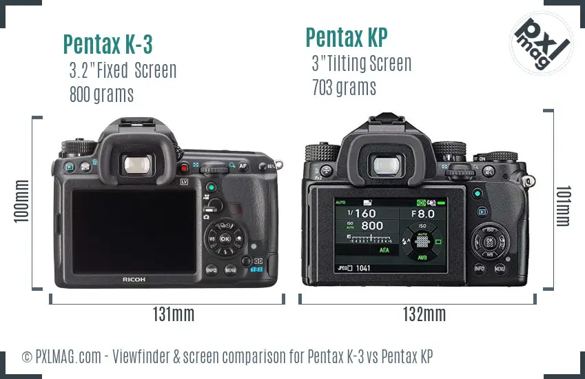 Pentax K-3 vs Pentax KP Screen and Viewfinder comparison