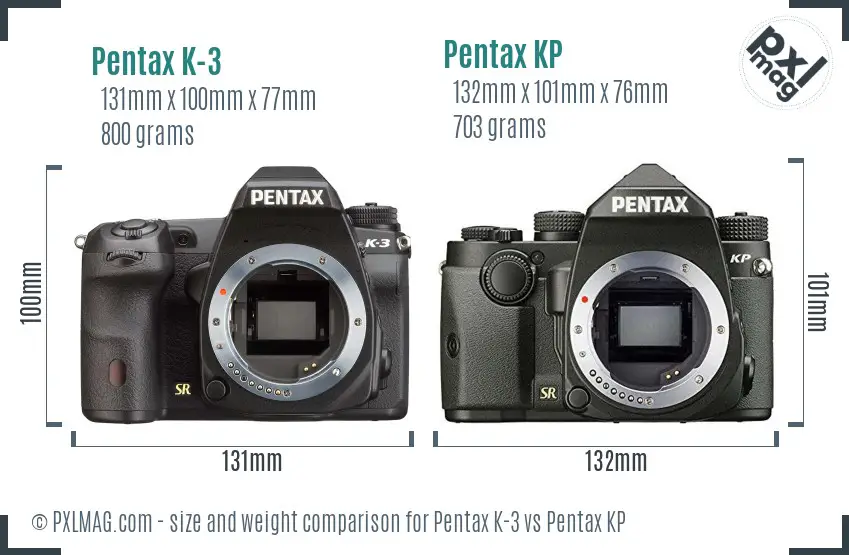 Pentax K-3 vs Pentax KP size comparison