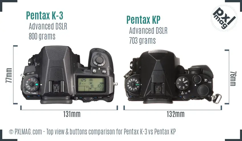 Pentax K-3 vs Pentax KP top view buttons comparison