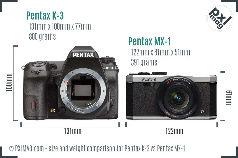 Pentax K-3 vs Pentax MX-1 size comparison