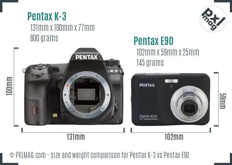 Pentax K-3 vs Pentax E90 size comparison