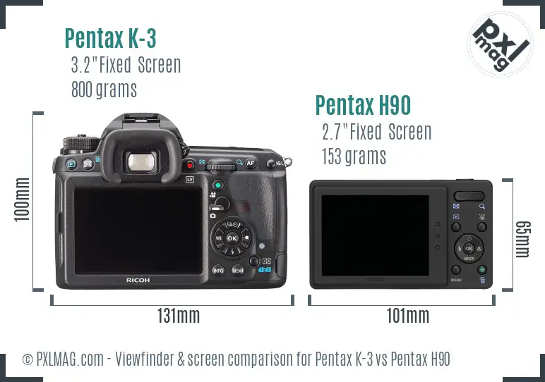 Pentax K-3 vs Pentax H90 Screen and Viewfinder comparison