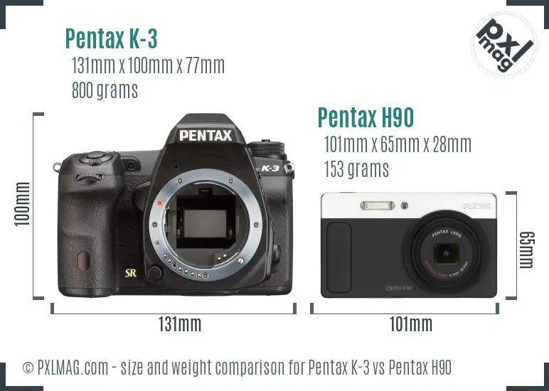 Pentax K-3 vs Pentax H90 size comparison