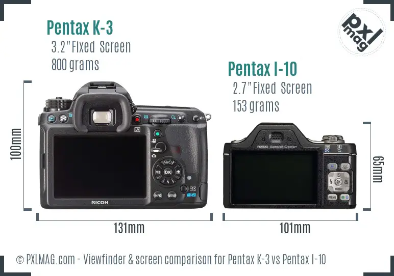 Pentax K-3 vs Pentax I-10 Screen and Viewfinder comparison