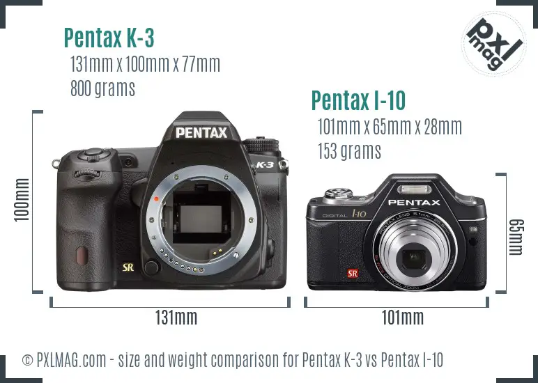Pentax K-3 vs Pentax I-10 size comparison