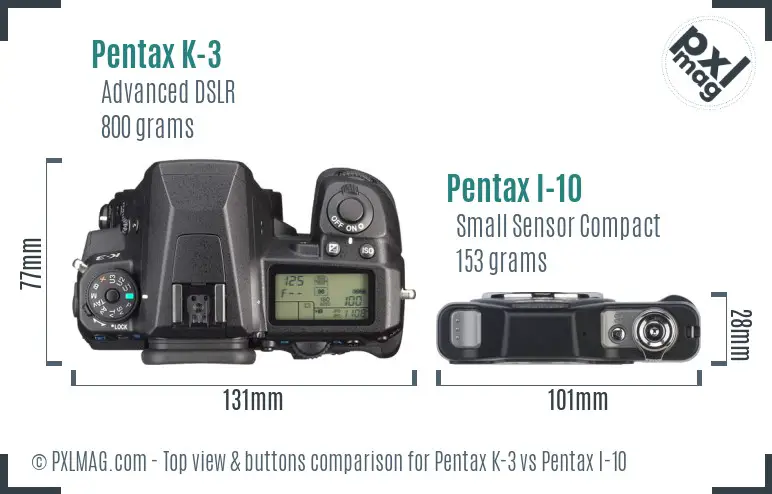 Pentax K-3 vs Pentax I-10 top view buttons comparison