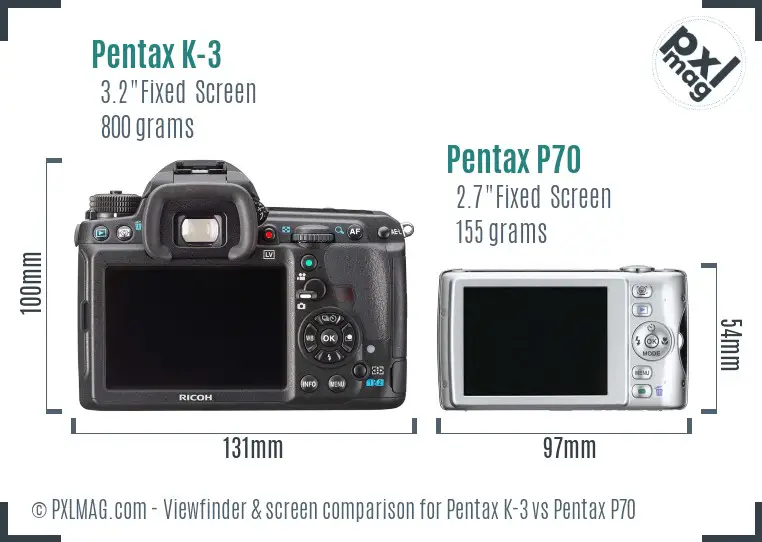 Pentax K-3 vs Pentax P70 Screen and Viewfinder comparison