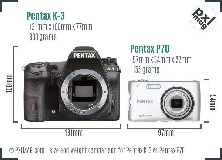 Pentax K-3 vs Pentax P70 size comparison