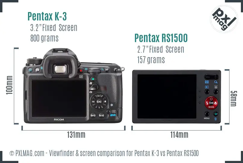 Pentax K-3 vs Pentax RS1500 Screen and Viewfinder comparison
