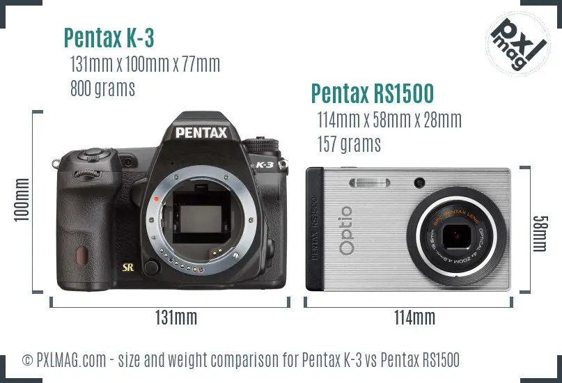 Pentax K-3 vs Pentax RS1500 size comparison