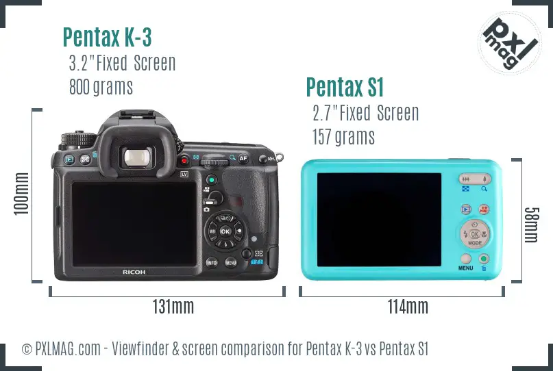 Pentax K-3 vs Pentax S1 Screen and Viewfinder comparison