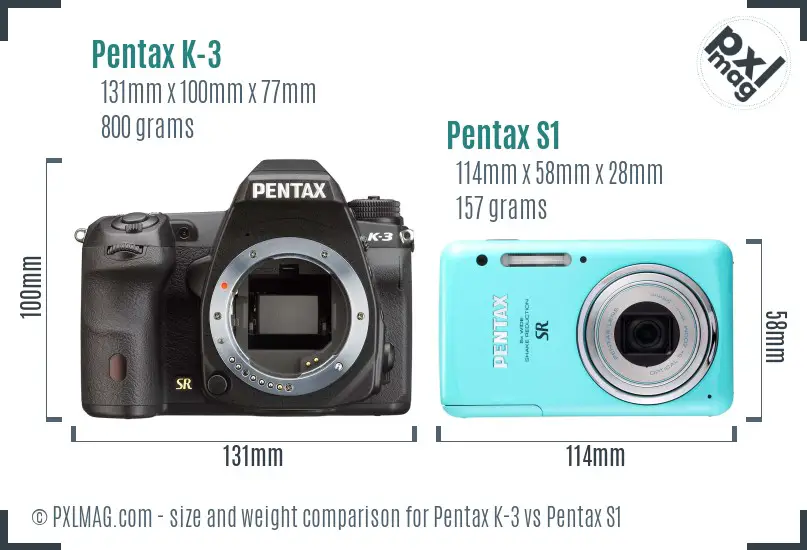 Pentax K-3 vs Pentax S1 size comparison