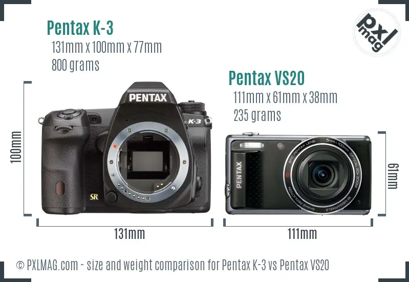 Pentax K-3 vs Pentax VS20 size comparison