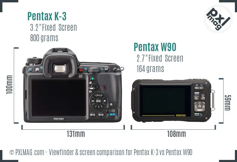 Pentax K-3 vs Pentax W90 Screen and Viewfinder comparison