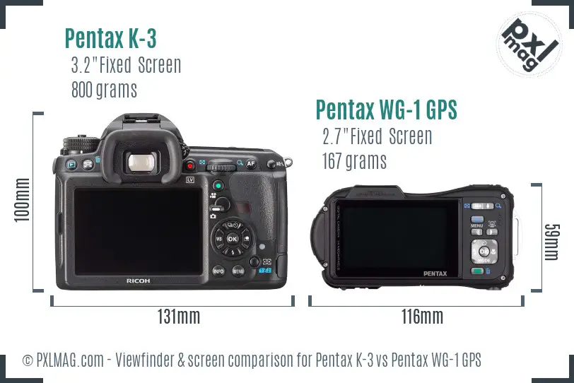 Pentax K-3 vs Pentax WG-1 GPS Screen and Viewfinder comparison