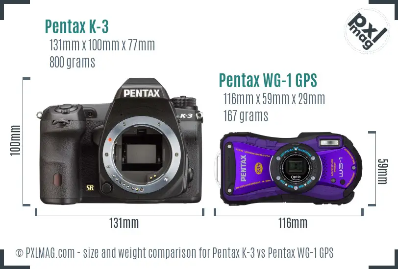 Pentax K-3 vs Pentax WG-1 GPS size comparison