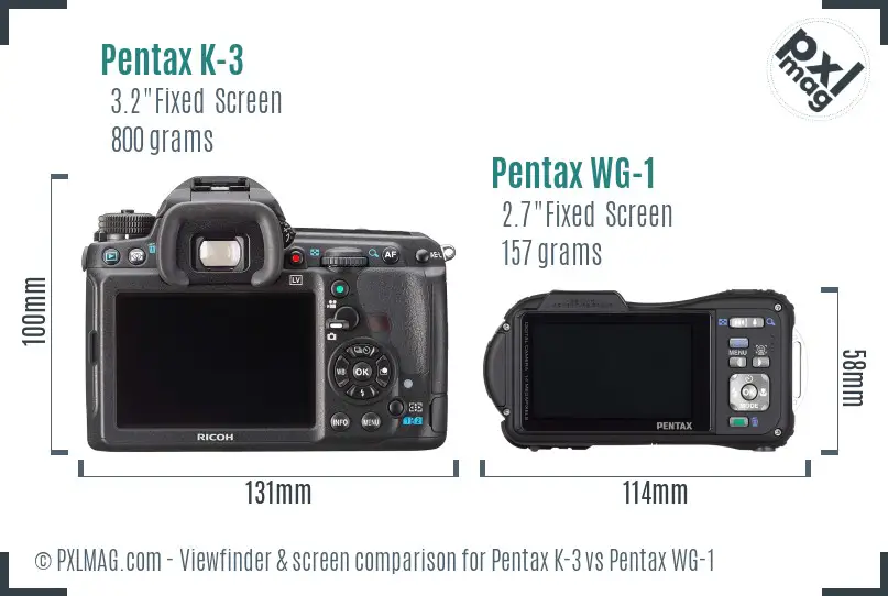 Pentax K-3 vs Pentax WG-1 Screen and Viewfinder comparison