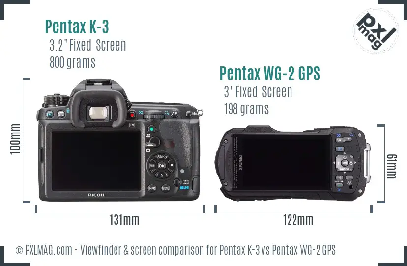Pentax K-3 vs Pentax WG-2 GPS Screen and Viewfinder comparison