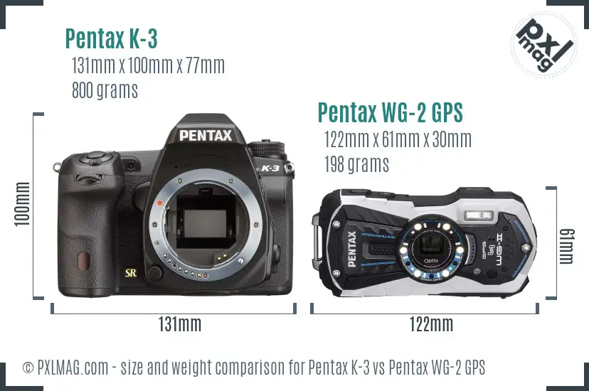 Pentax K-3 vs Pentax WG-2 GPS size comparison