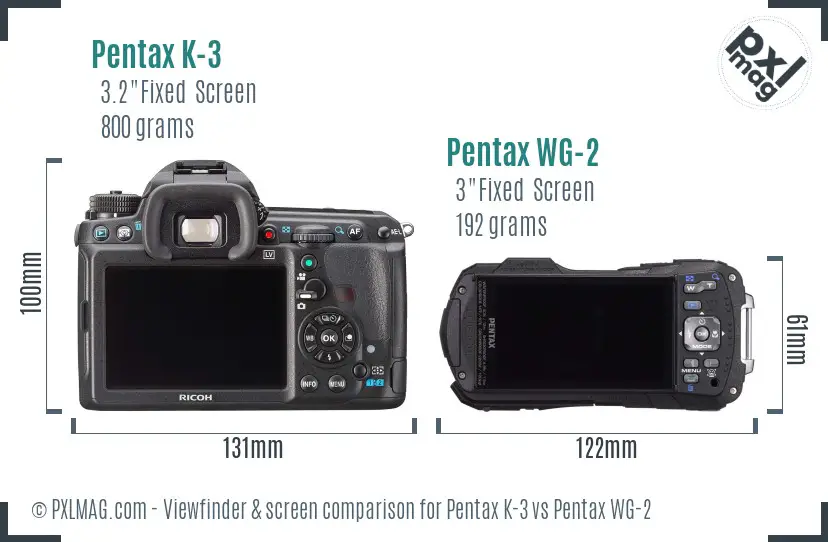 Pentax K-3 vs Pentax WG-2 Screen and Viewfinder comparison