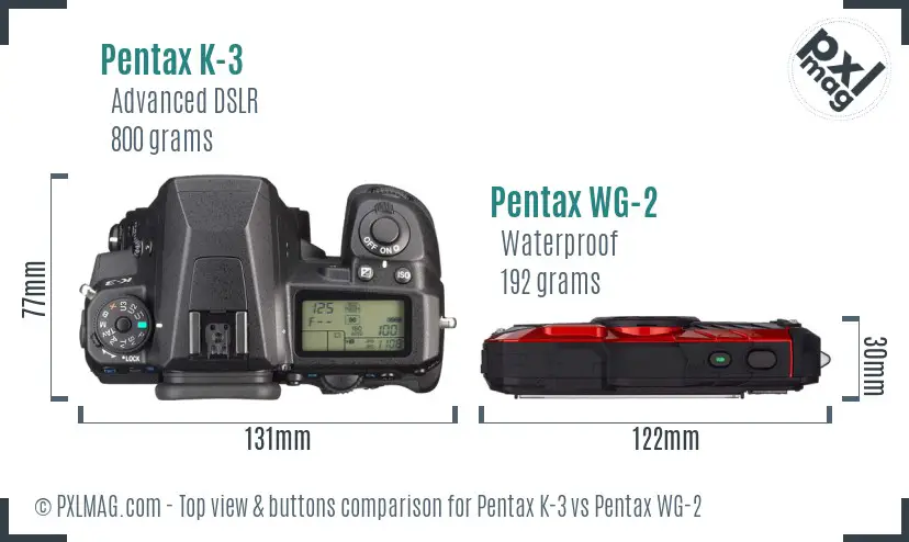 Pentax K-3 vs Pentax WG-2 top view buttons comparison