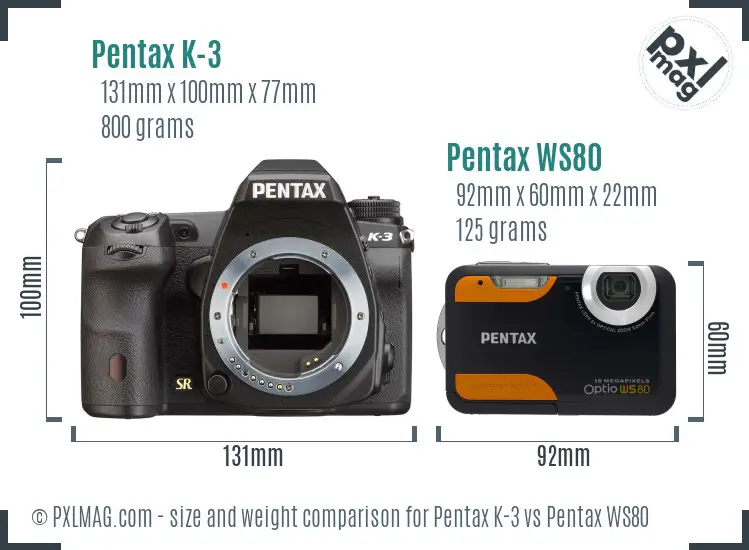 Pentax K-3 vs Pentax WS80 size comparison