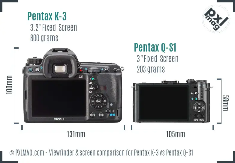 Pentax K-3 vs Pentax Q-S1 Screen and Viewfinder comparison