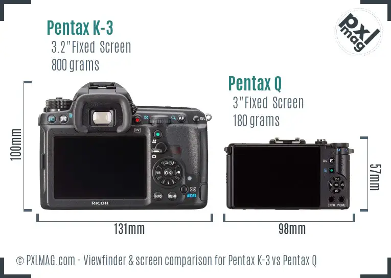 Pentax K-3 vs Pentax Q Screen and Viewfinder comparison